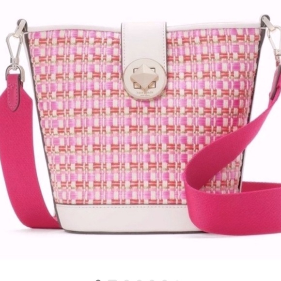 kate spade Handbags - LIKE NEW KATE SPADE New York Audrey Pink Raffia Tweed Mini Bucket Crossbody